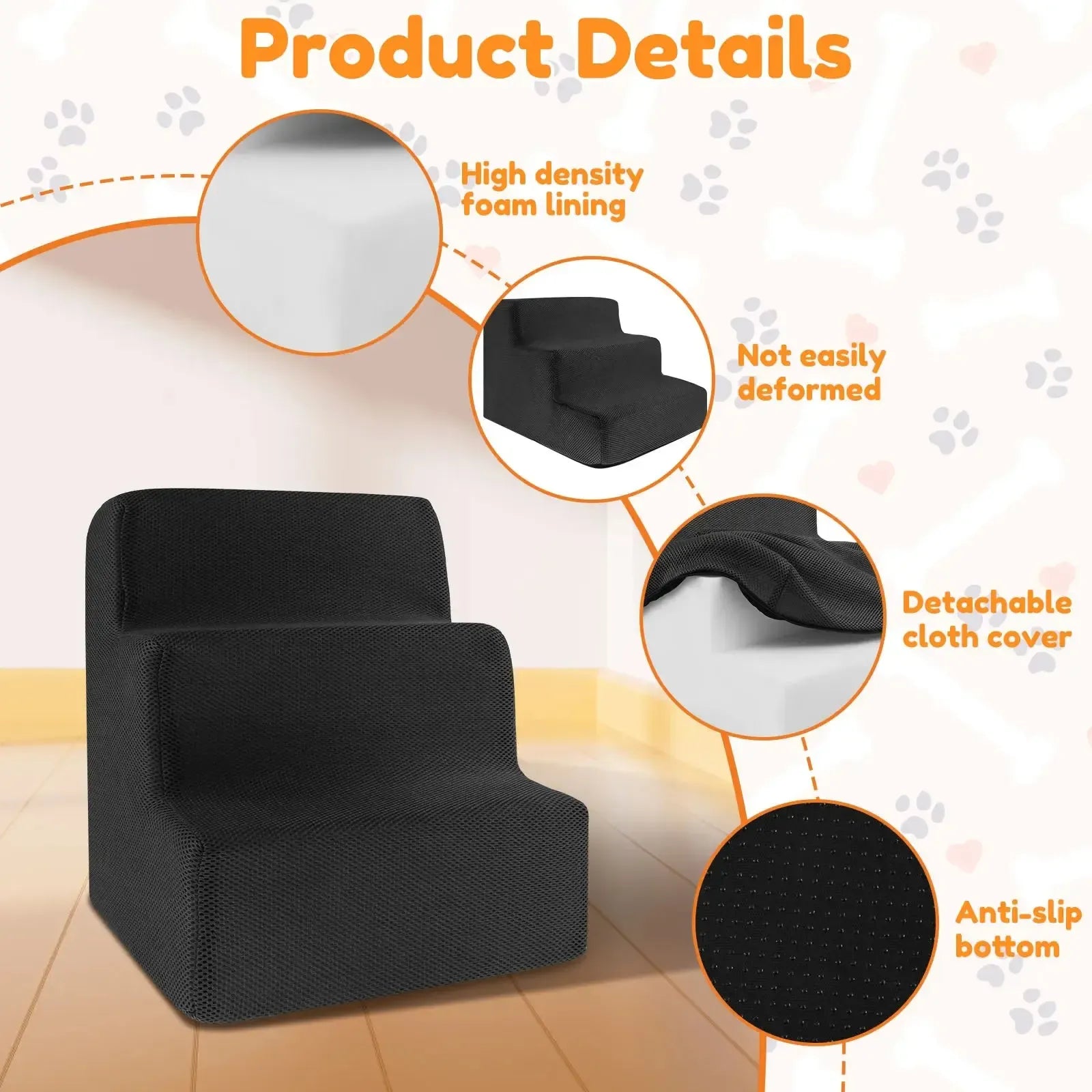 3 step foam dog stairs with washable cover