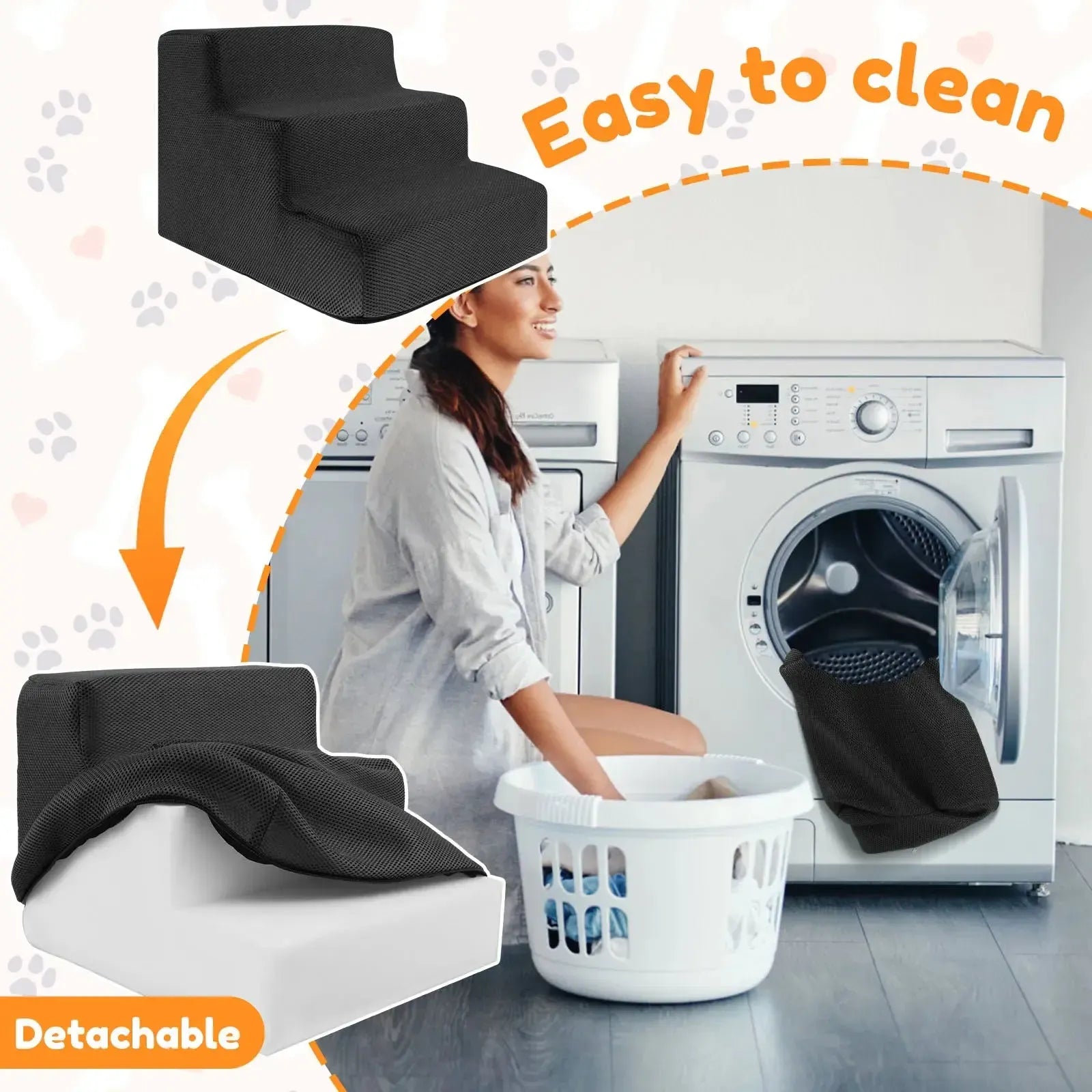 3 step foam dog stairs with washable cover
