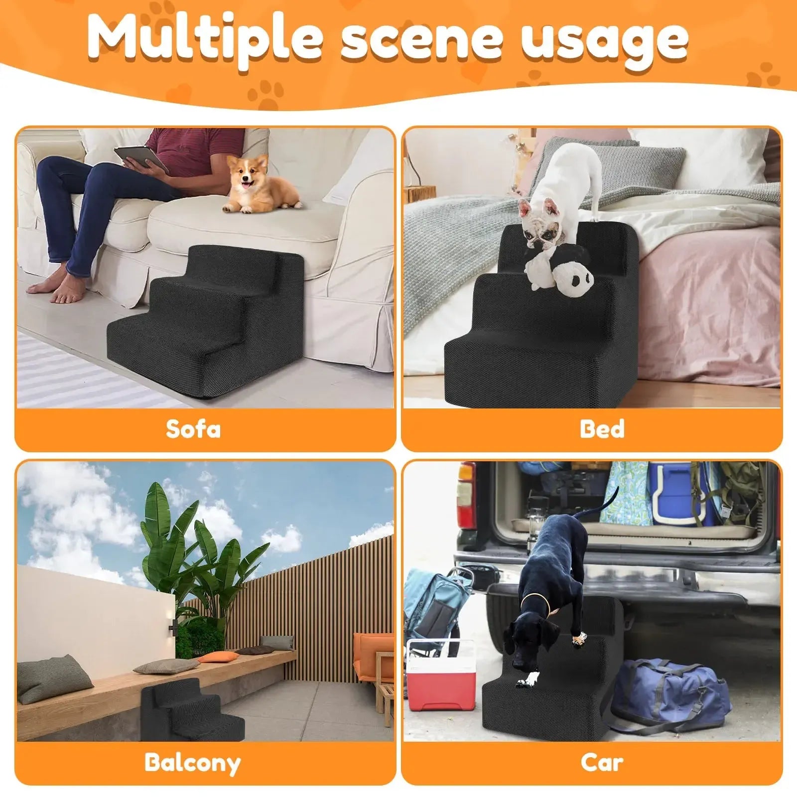 3 step foam dog stairs with washable cover