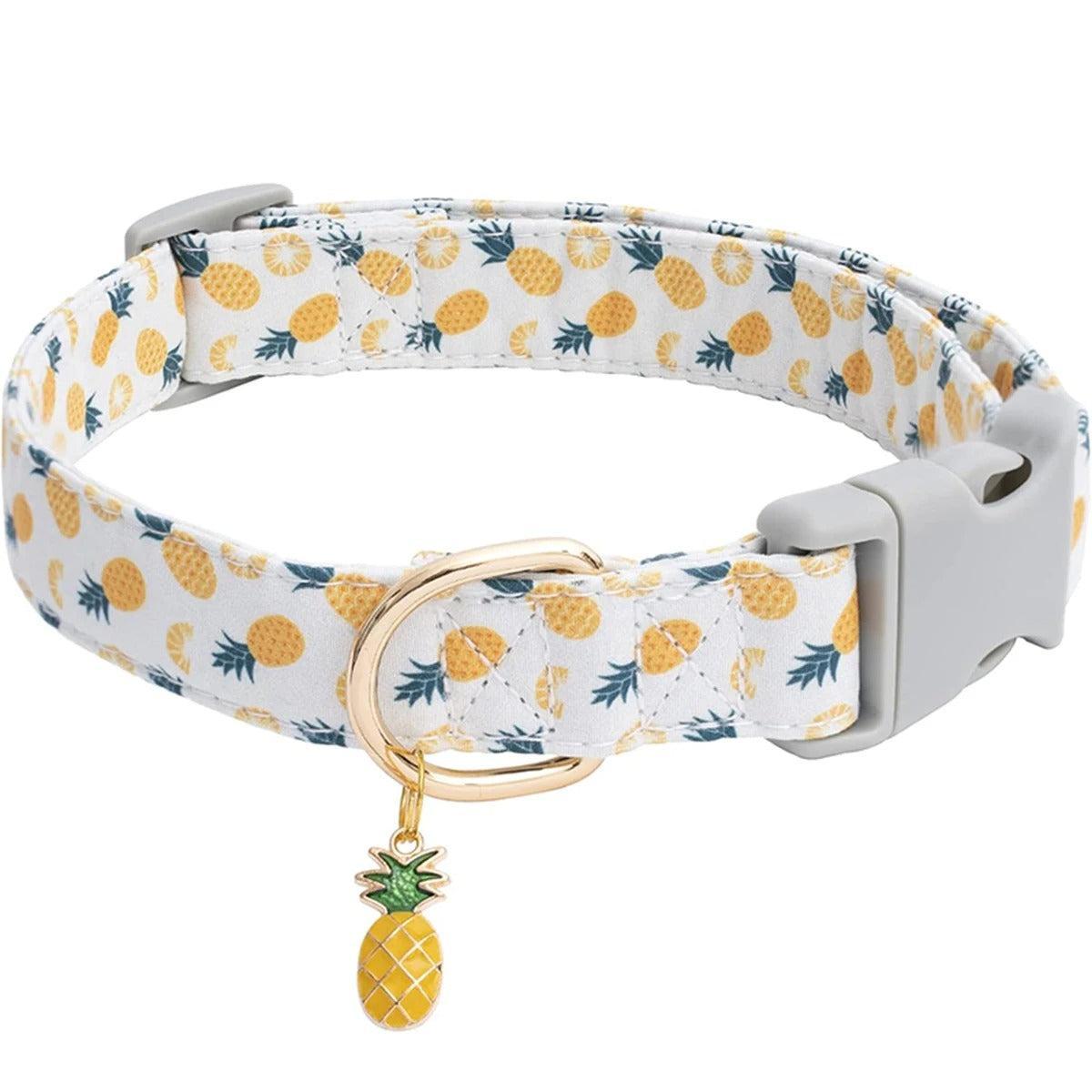 Adjustable Fruit Print Dog Collar with Cute Charm Tag