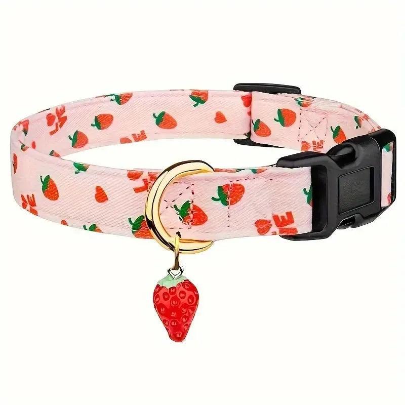Adjustable Fruit Print Dog Collar with Cute Charm Tag