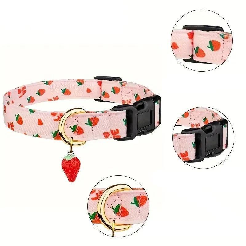 Adjustable Fruit Print Dog Collar with Cute Charm Tag