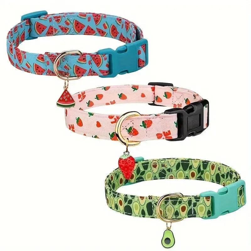 Adjustable Fruit Print Dog Collar with Cute Charm Tag