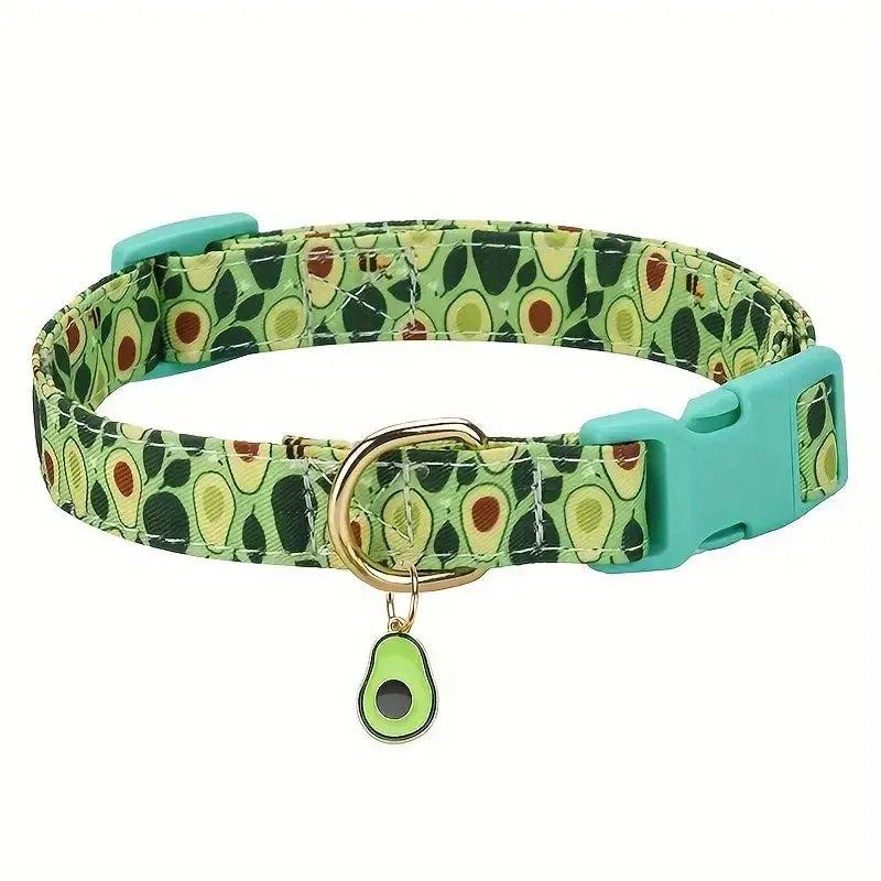Adjustable Fruit Print Dog Collar with Cute Charm Tag