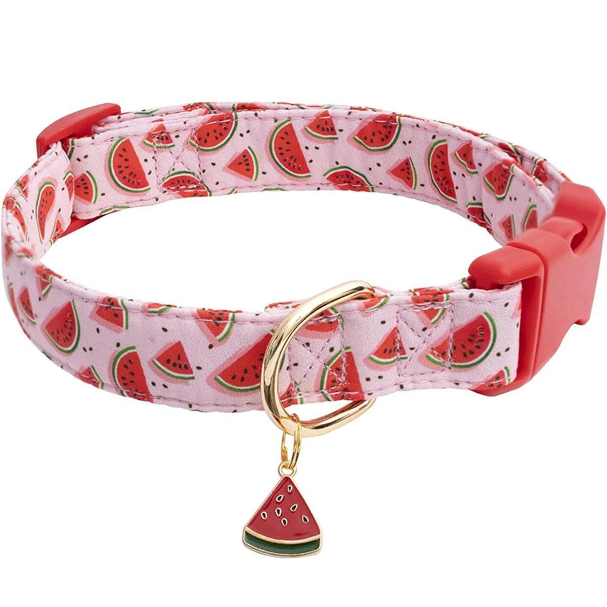 Adjustable Fruit Print Dog Collar with Cute Charm Tag
