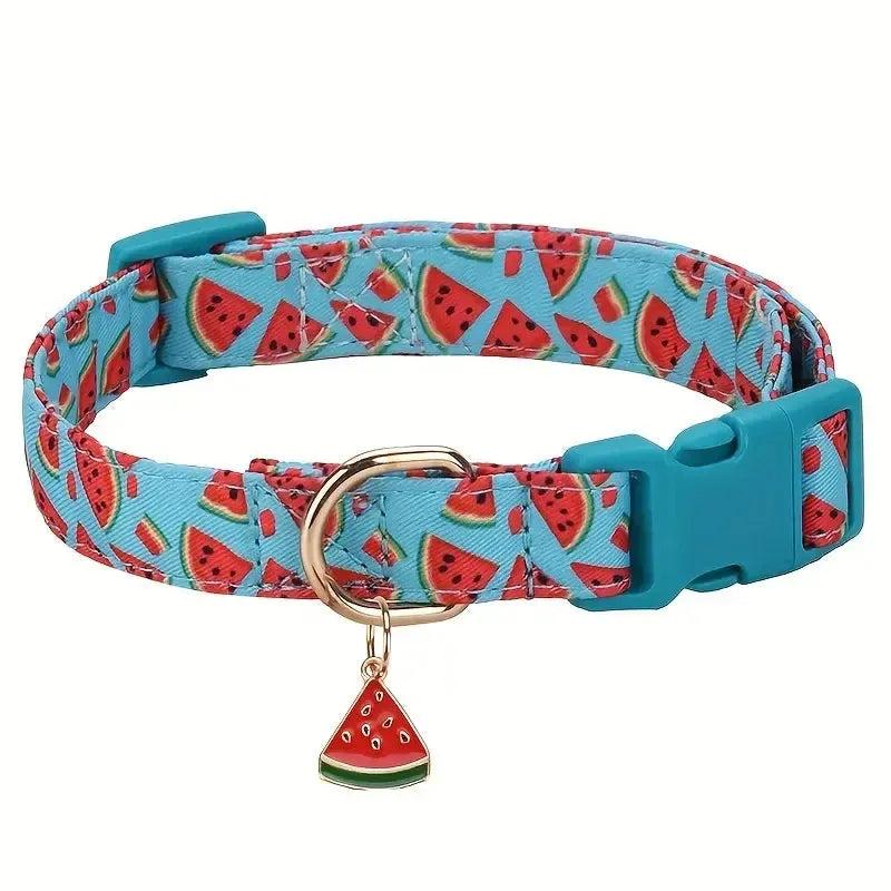 Adjustable Fruit Print Dog Collar with Cute Charm Tag