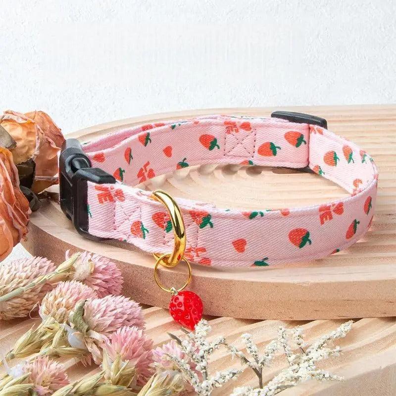 Adjustable Fruit Print Dog Collar with Cute Charm Tag