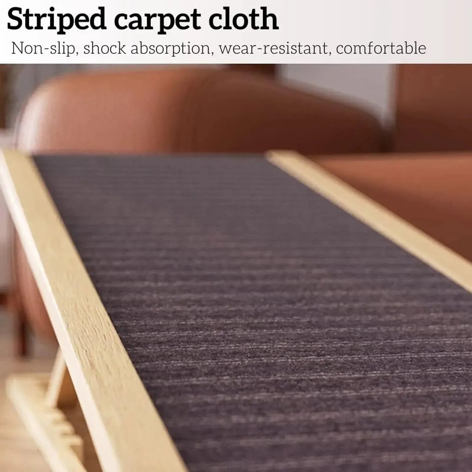 Adjustable wooden dog ramp with non-slip carpet