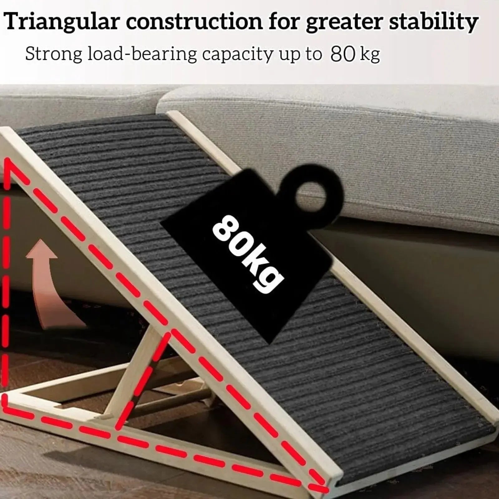 Adjustable wooden dog ramp with non-slip carpet