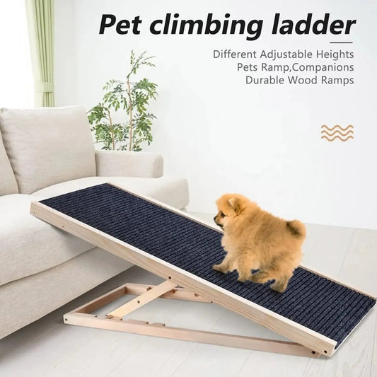 Adjustable wooden dog ramp with non-slip carpet