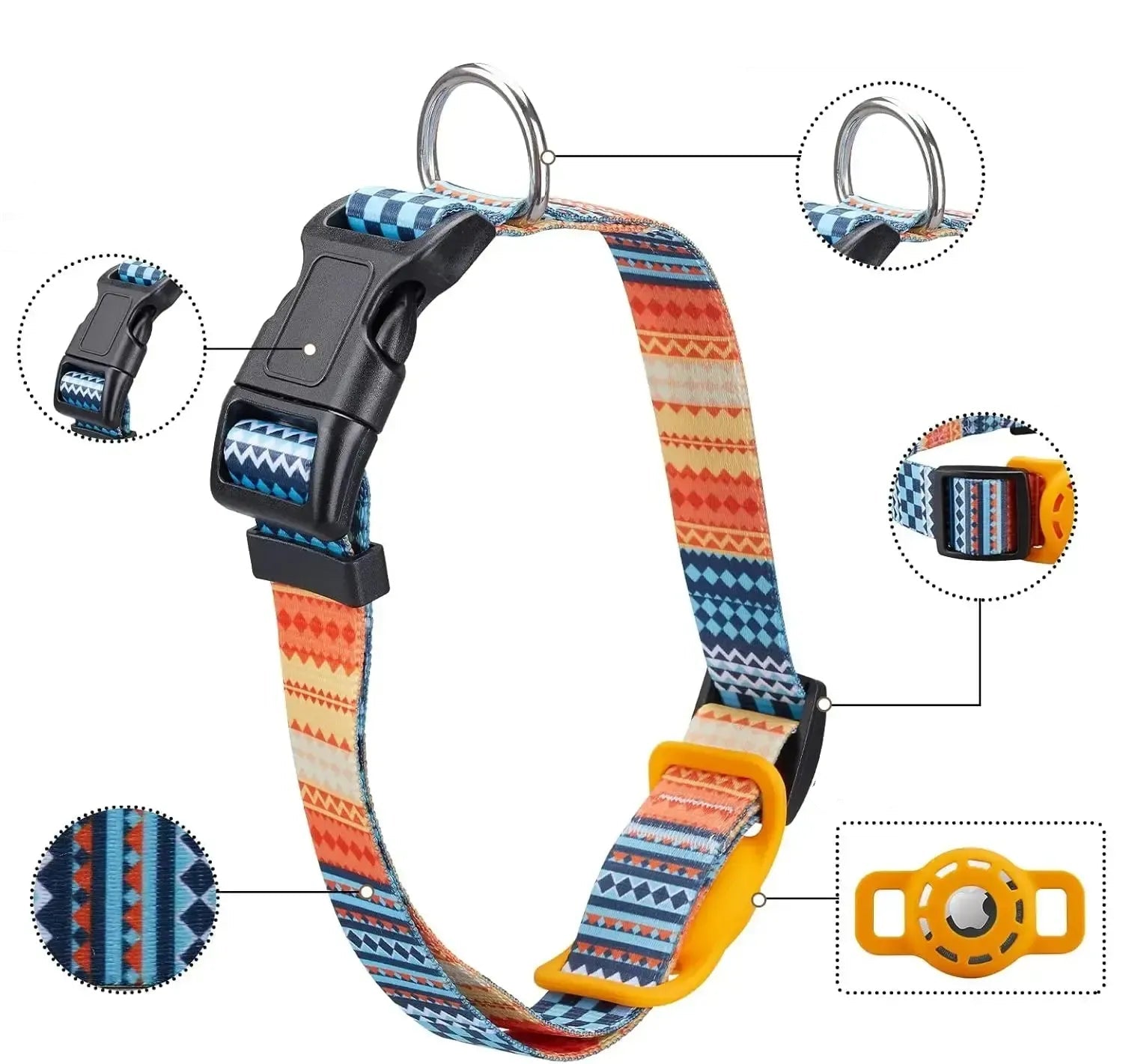 Air Tag Dog Collar with Secure Reflective Holder