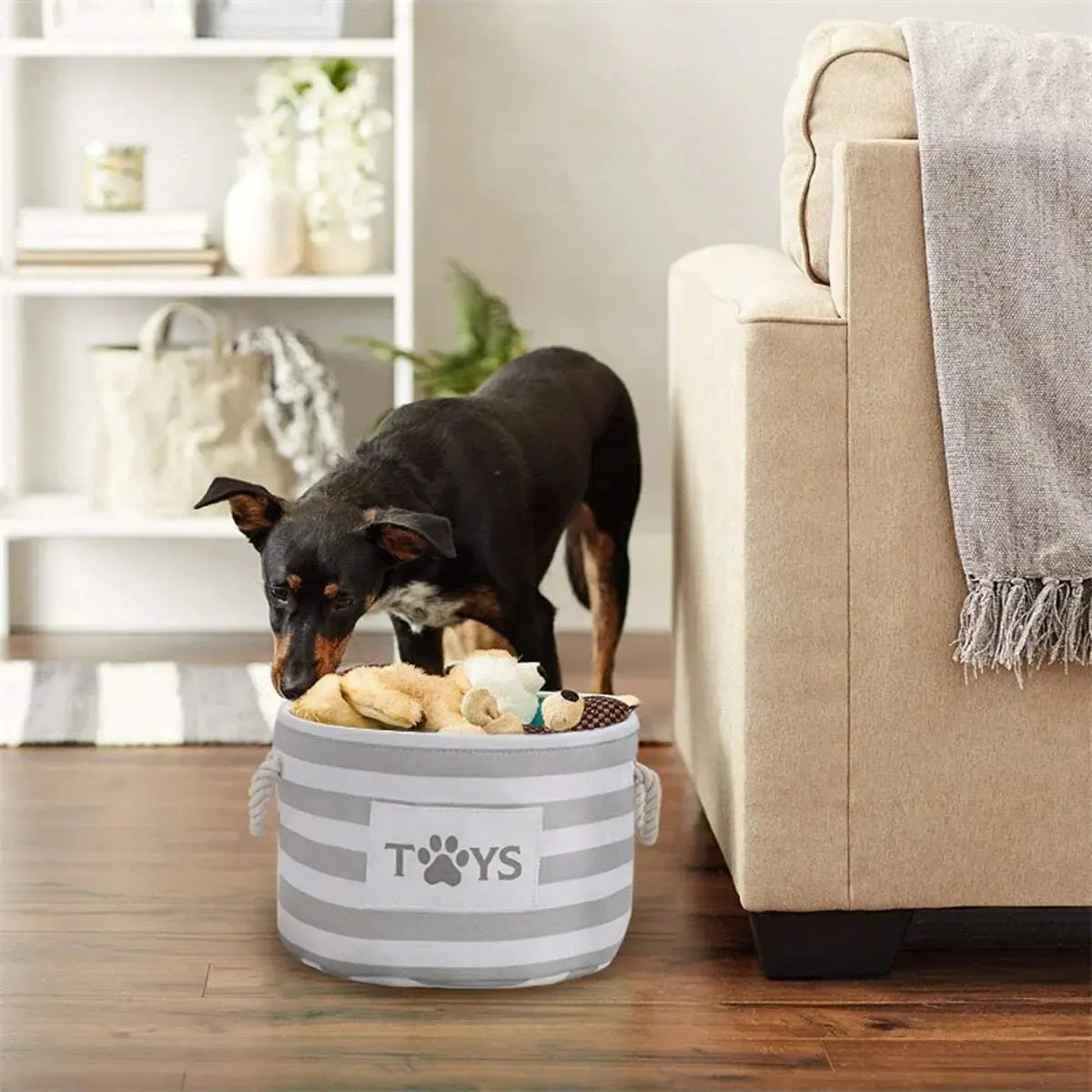 Black Felt Dog Toy Storage Basket