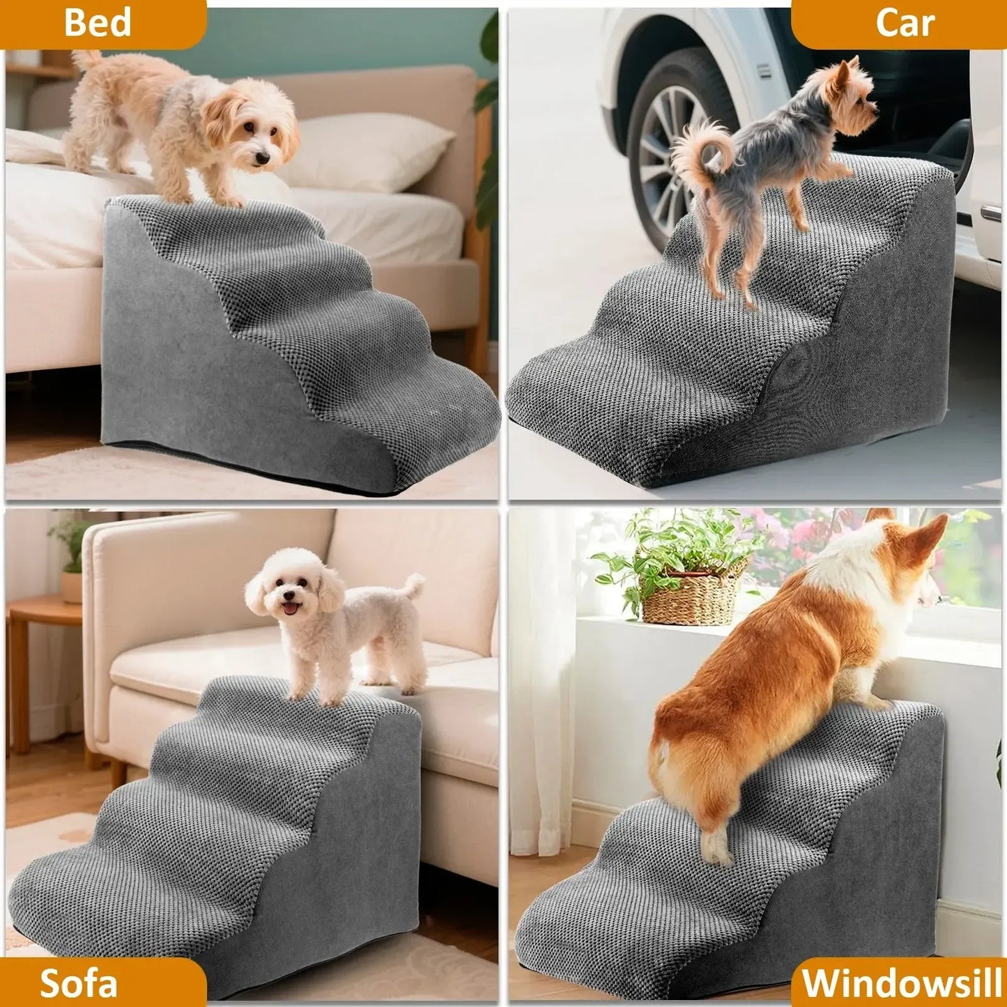 Curved corduroy dog stairs ramp for small dogs