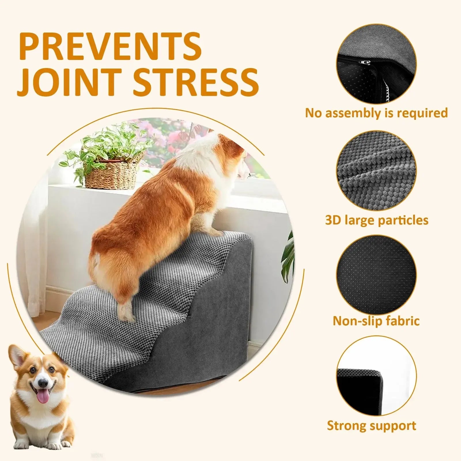 Curved corduroy dog stairs ramp for small dogs