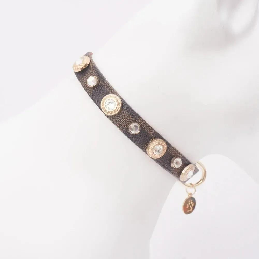Designer Plaid Dog Collar with Rhinestones