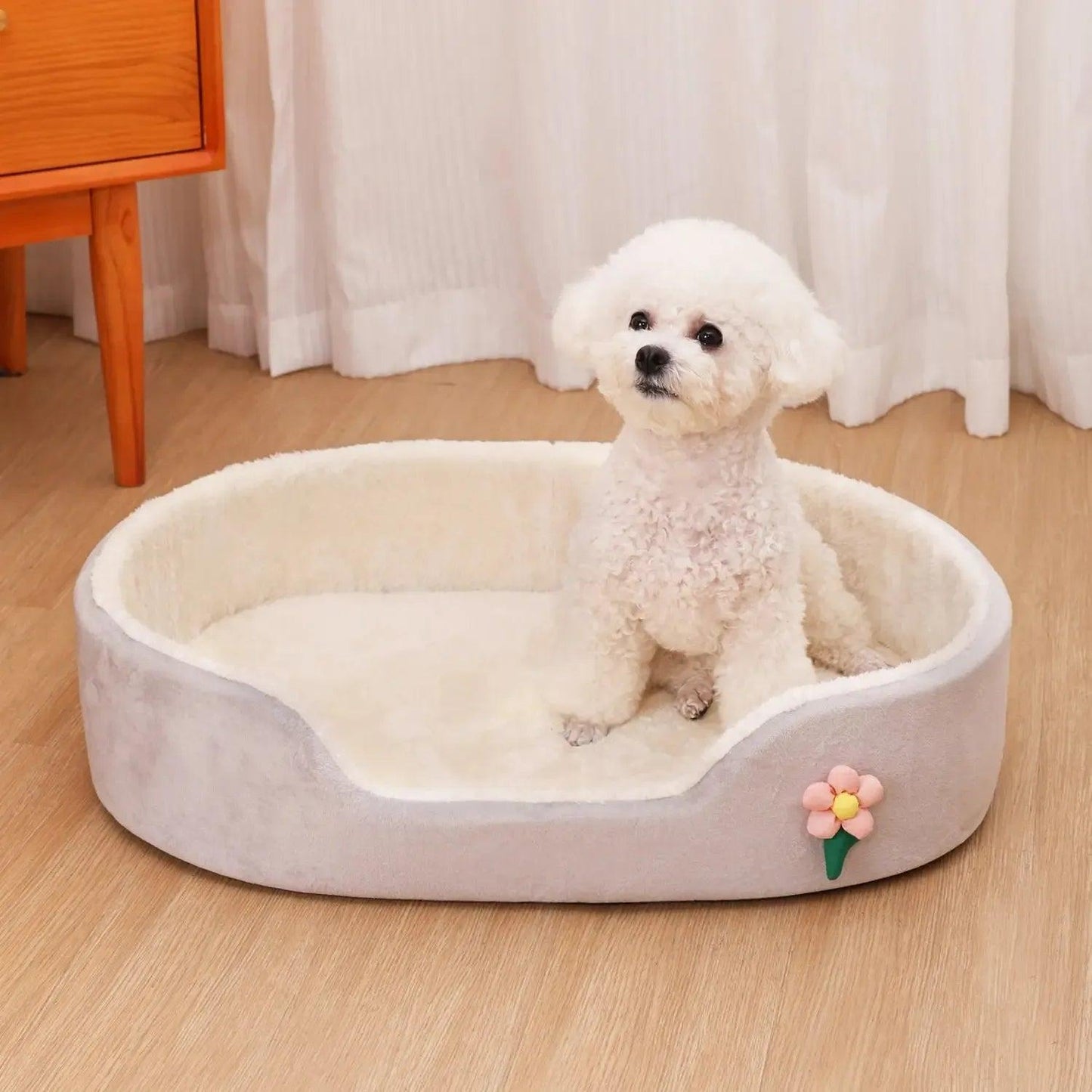 Dog Basket Bed Washable With Anti Slip Base Cushion