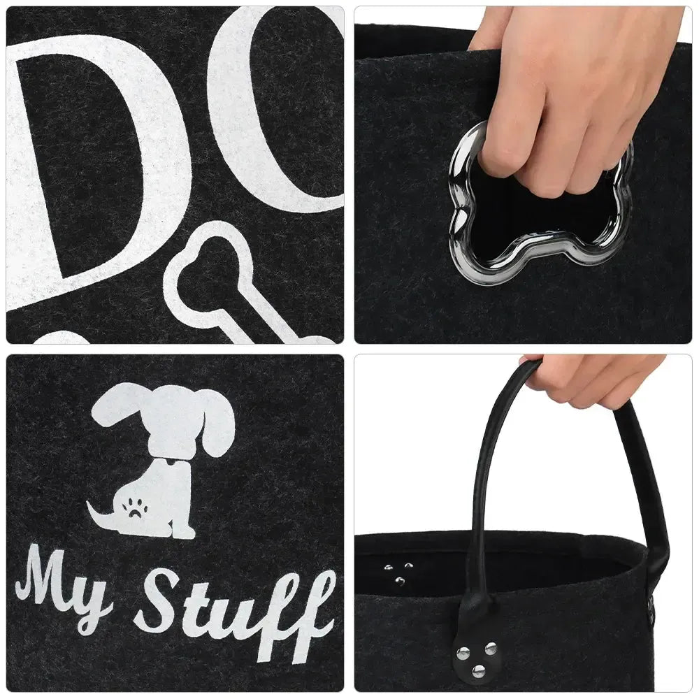 Dog Toy Storage Basket – Black Felt Foldable Bin