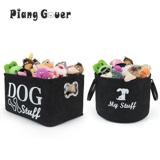 Dog Toy Storage Basket – Black Felt Foldable Bin