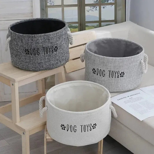 Dog Toy Storage Basket – Foldable Canvas Organizer
