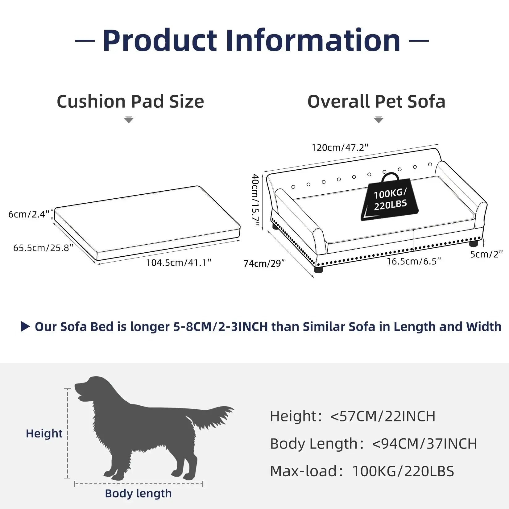 Extra Large Luxury Orthopedic Dog Sofa Bed With Washable Cushion