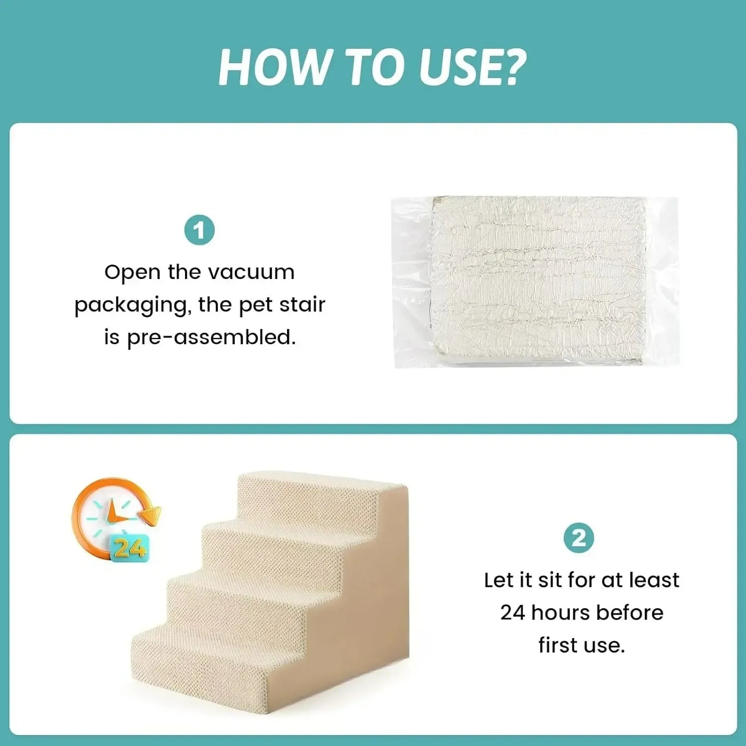 Extra wide 4-step dog stairs with orthopedic foam