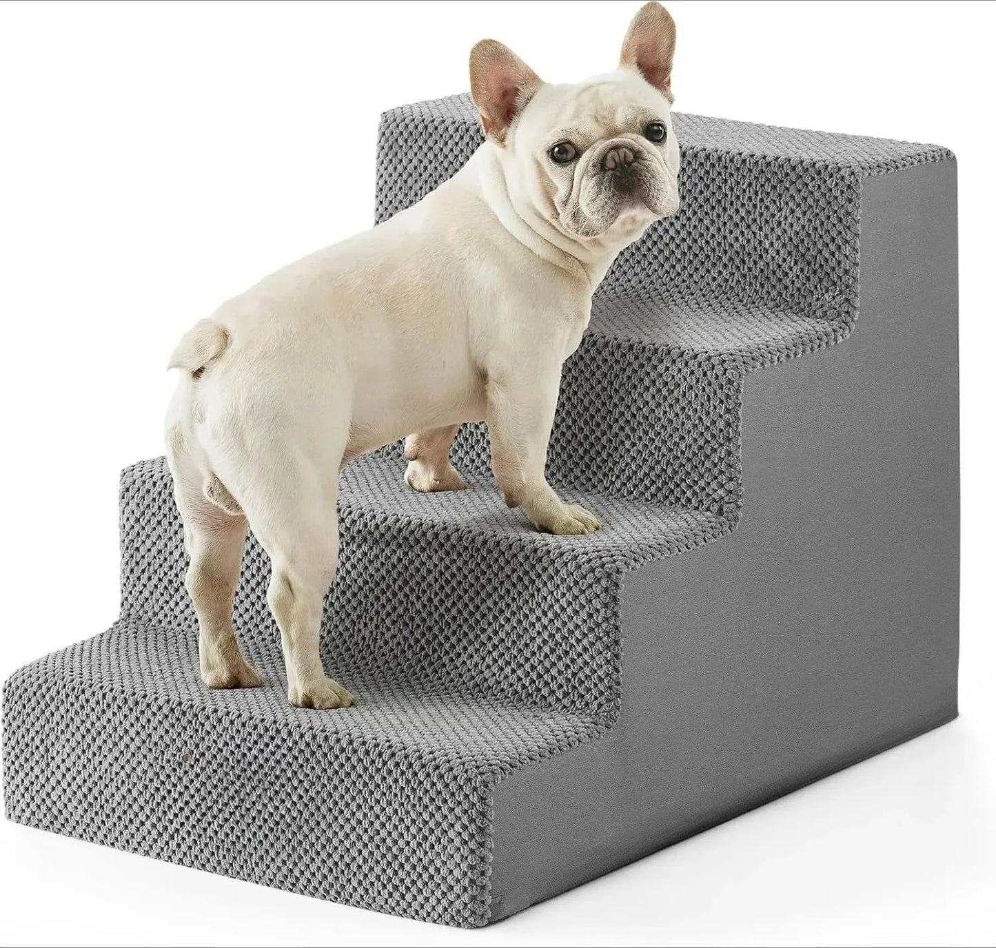 Extra wide 4-step dog stairs with orthopedic foam