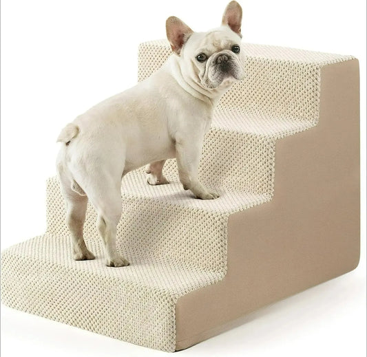 Extra wide 4-step dog stairs with orthopedic foam