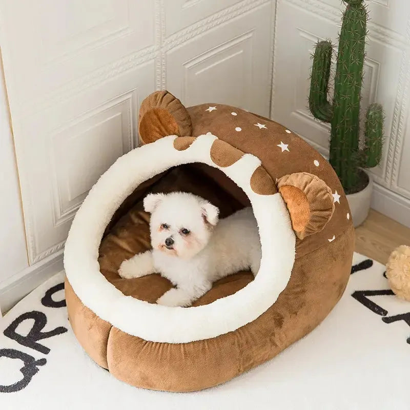 Foldable Cotton Cave Dog Bed With Washable Cushion