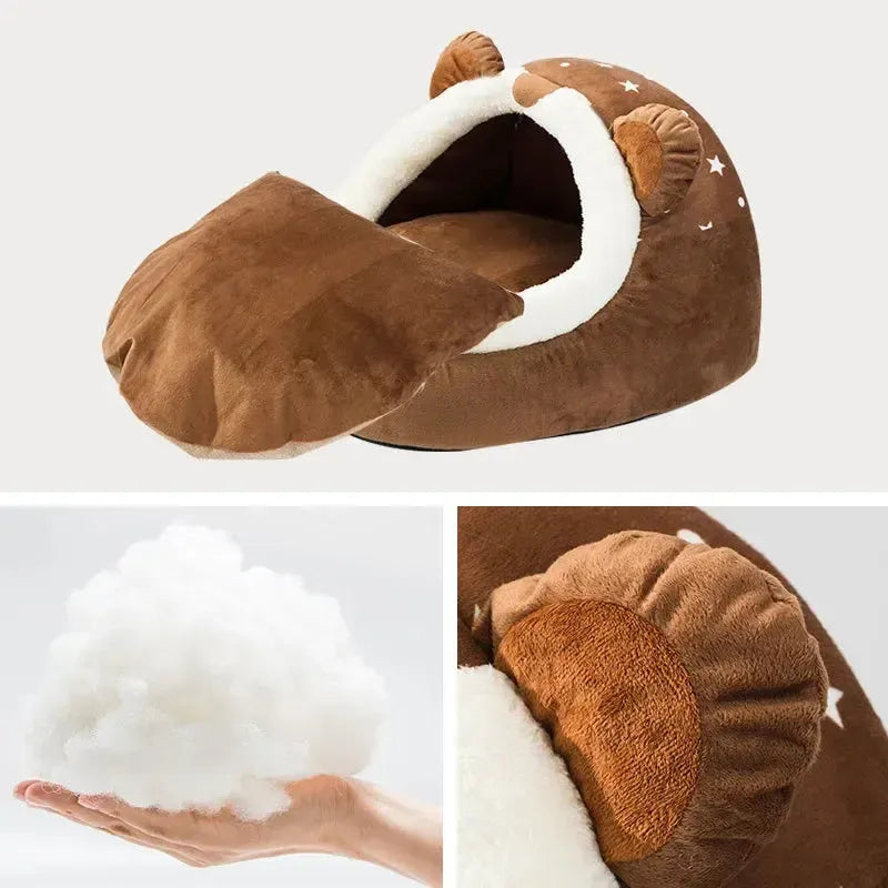 Foldable Cotton Cave Dog Bed With Washable Cushion