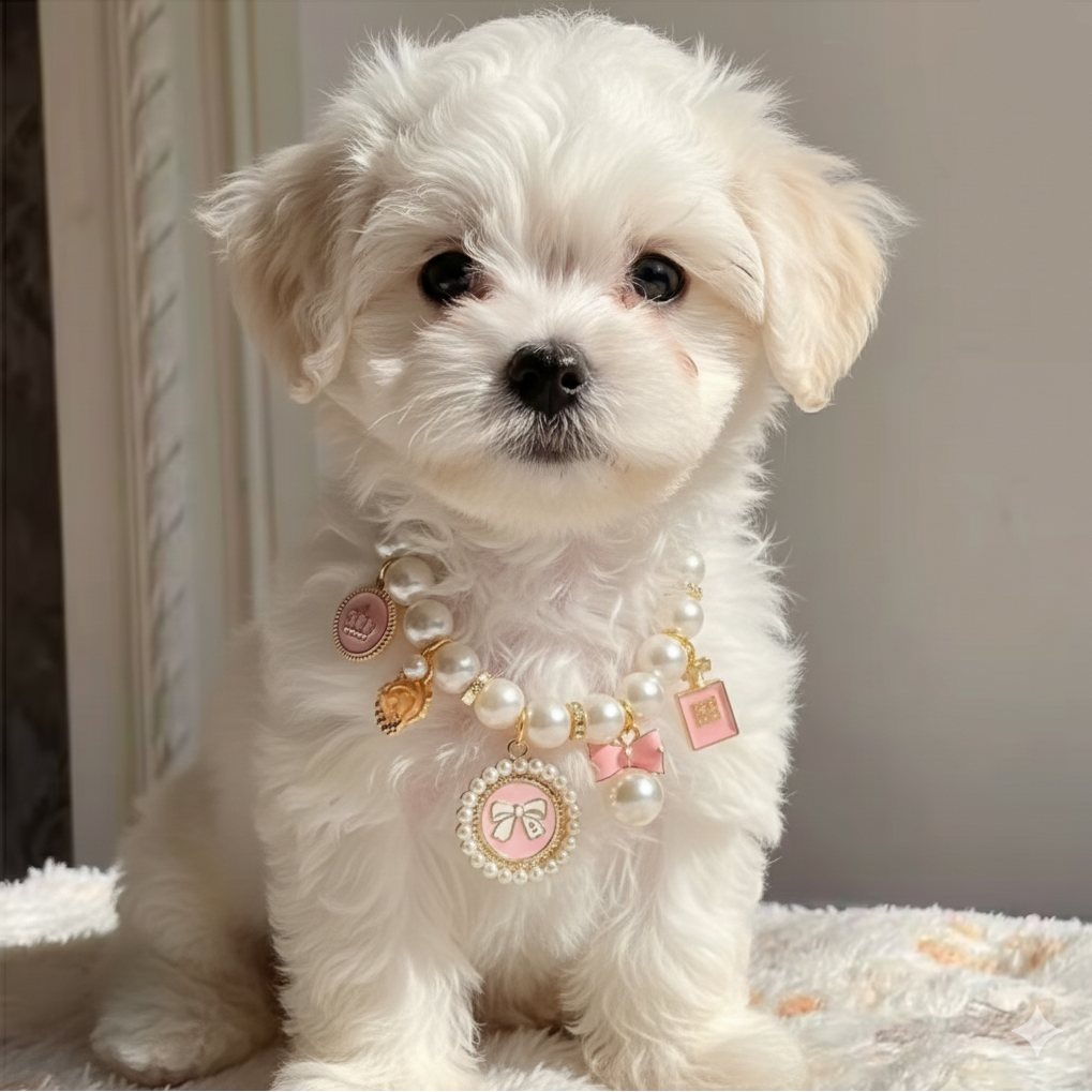 Pearl Dog Collar | Elegant & Comfortable with Rhinestone Charms