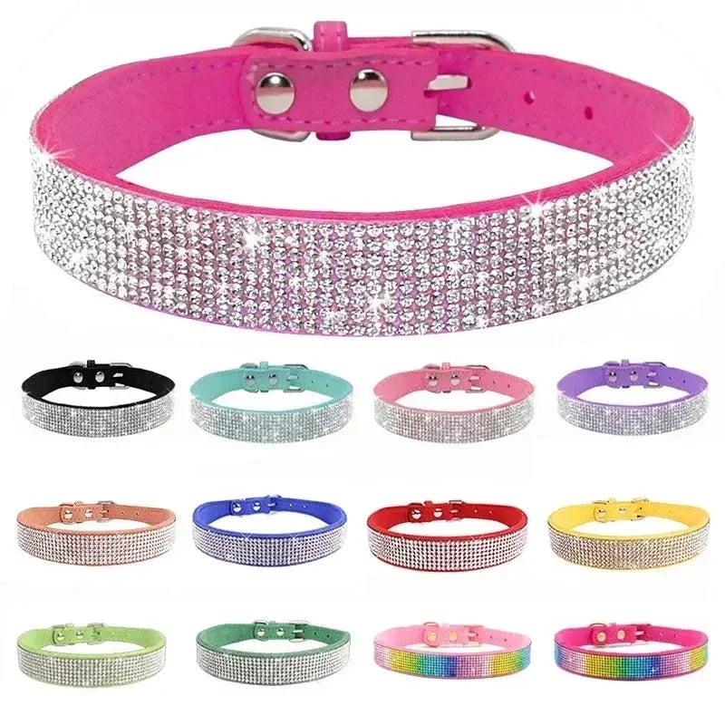 Glitter Rhinestone Suede Dog Collar