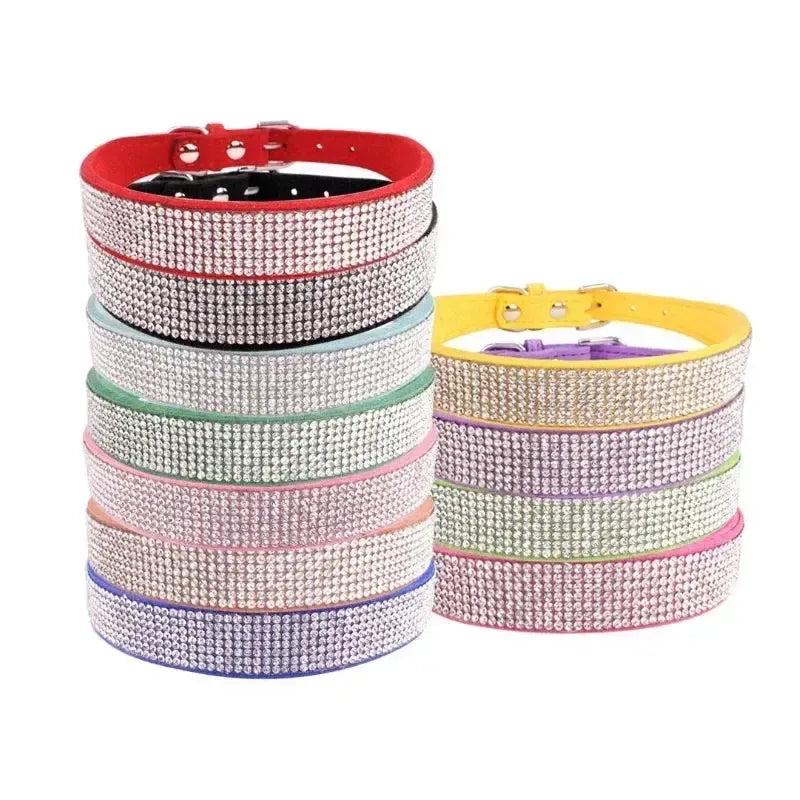 Glitter Rhinestone Suede Dog Collar