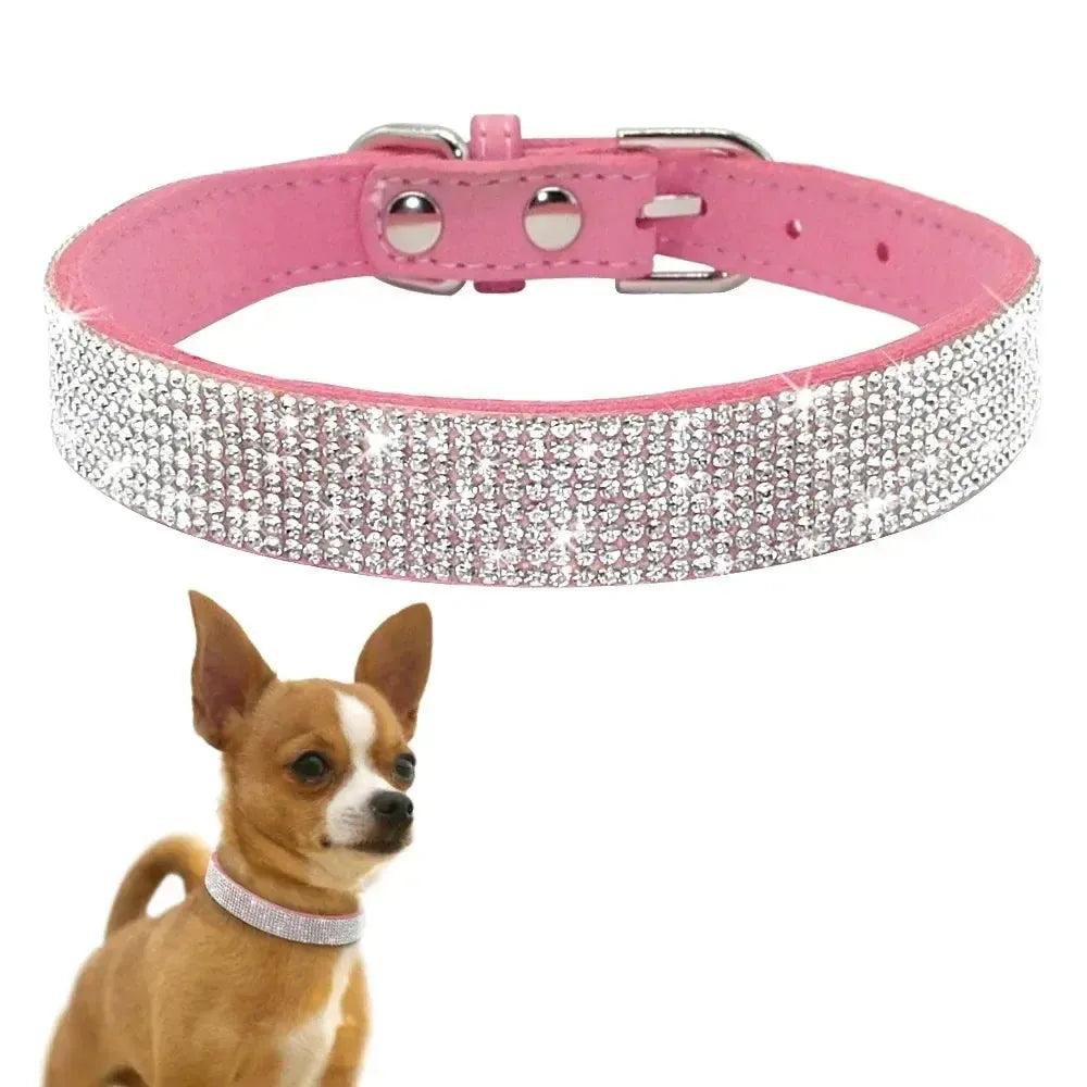 Glitter Rhinestone Suede Dog Collar