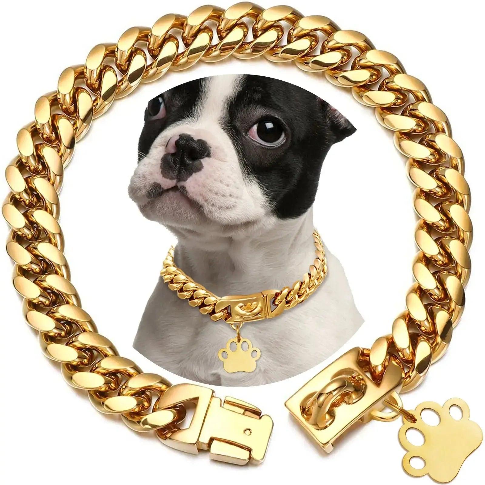 Heavy-Duty Gold Plated Cuban Link Dog Collar