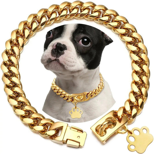 Heavy-Duty Gold Plated Cuban Link Dog Collar