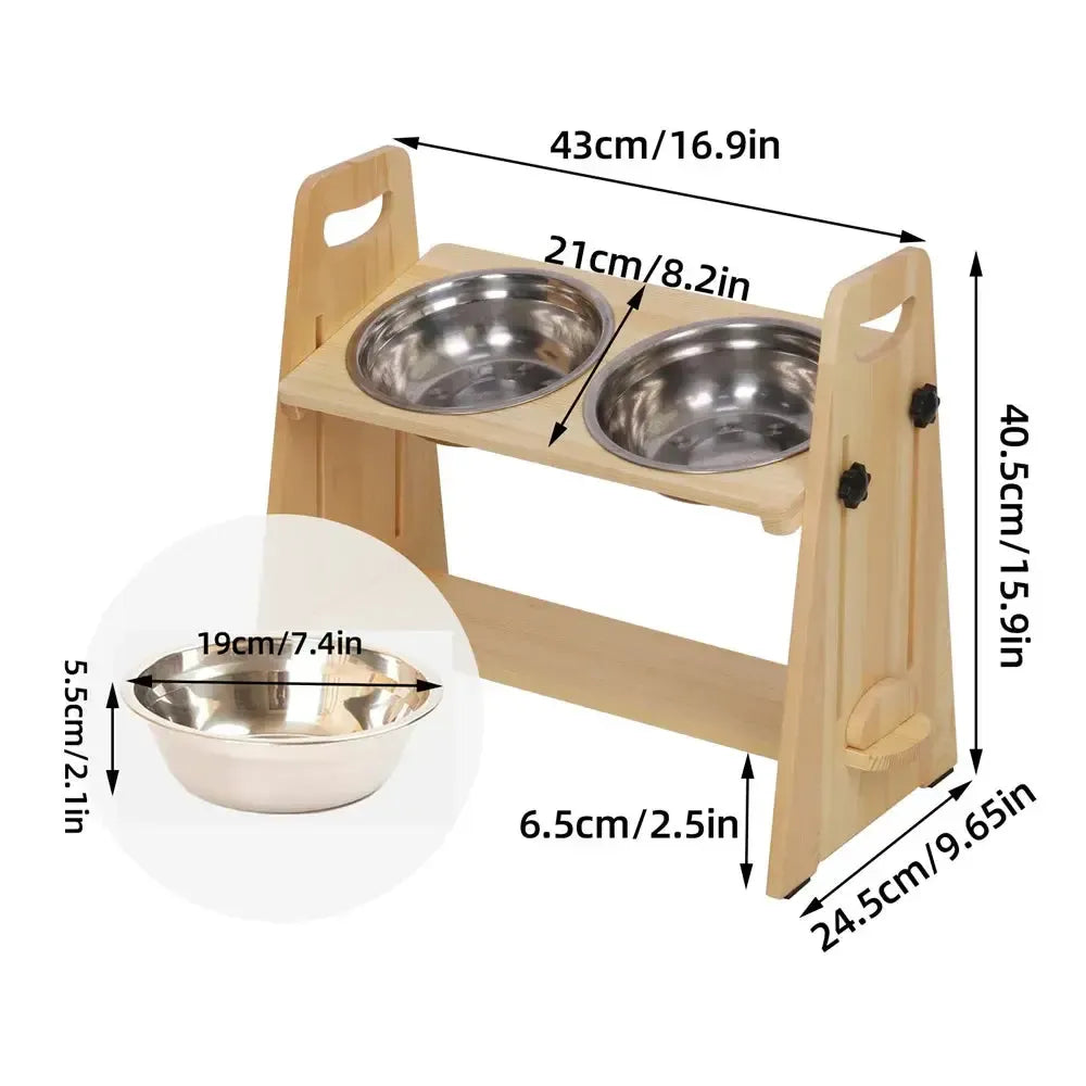 Height Adjustable Elevated Wooden Dog Feeder
