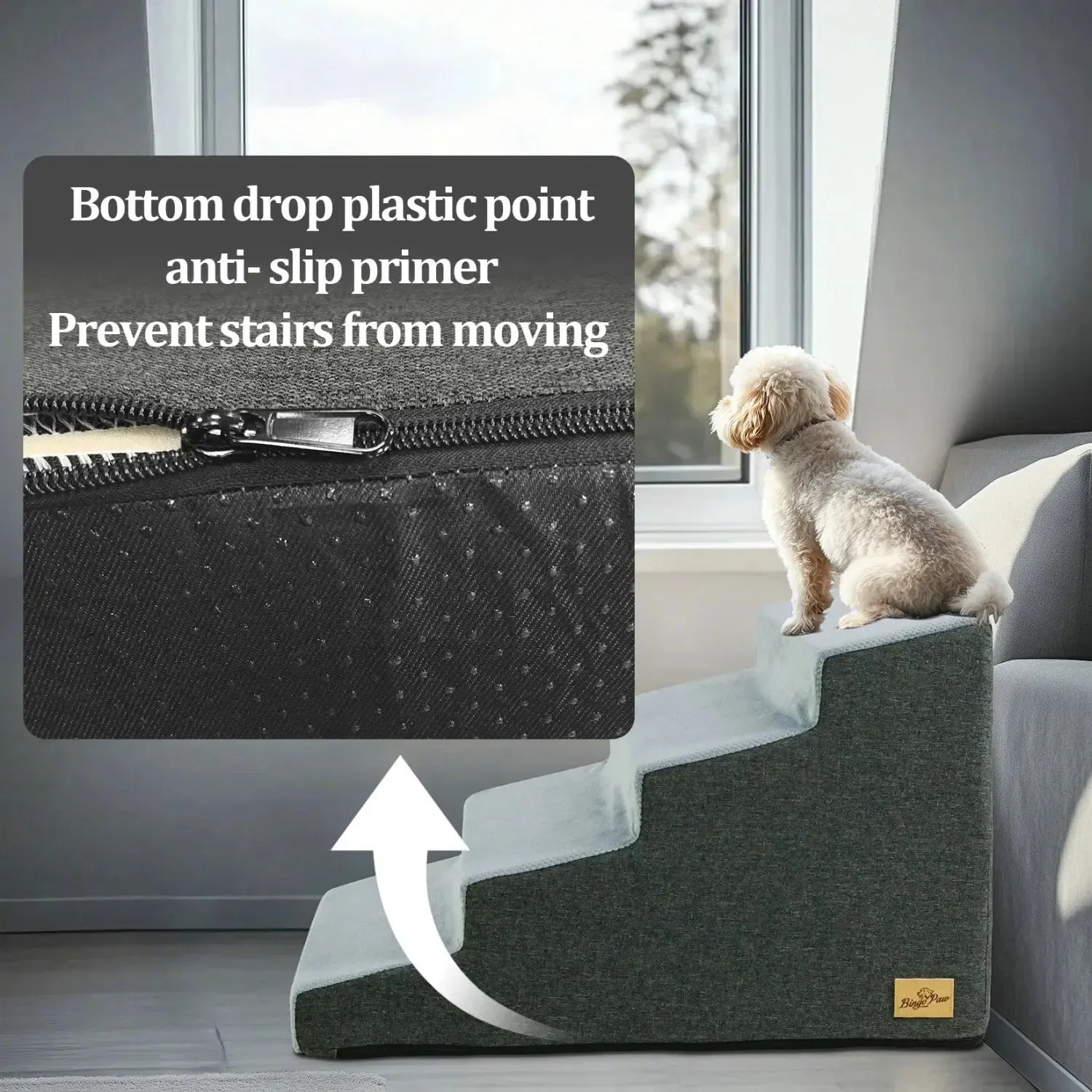 High-density foam dog stairs with washable cover