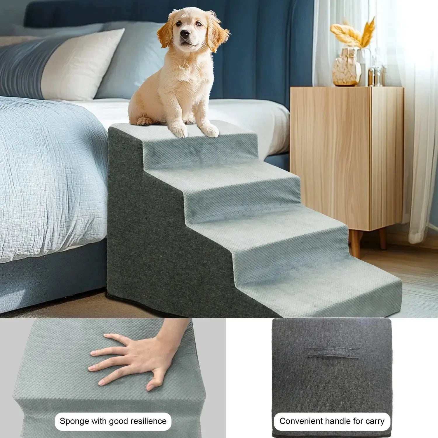 High-density foam dog stairs with washable cover