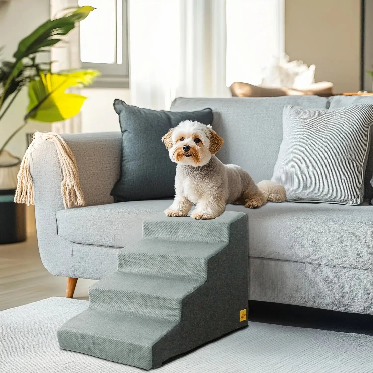 High-density foam dog stairs with washable cover