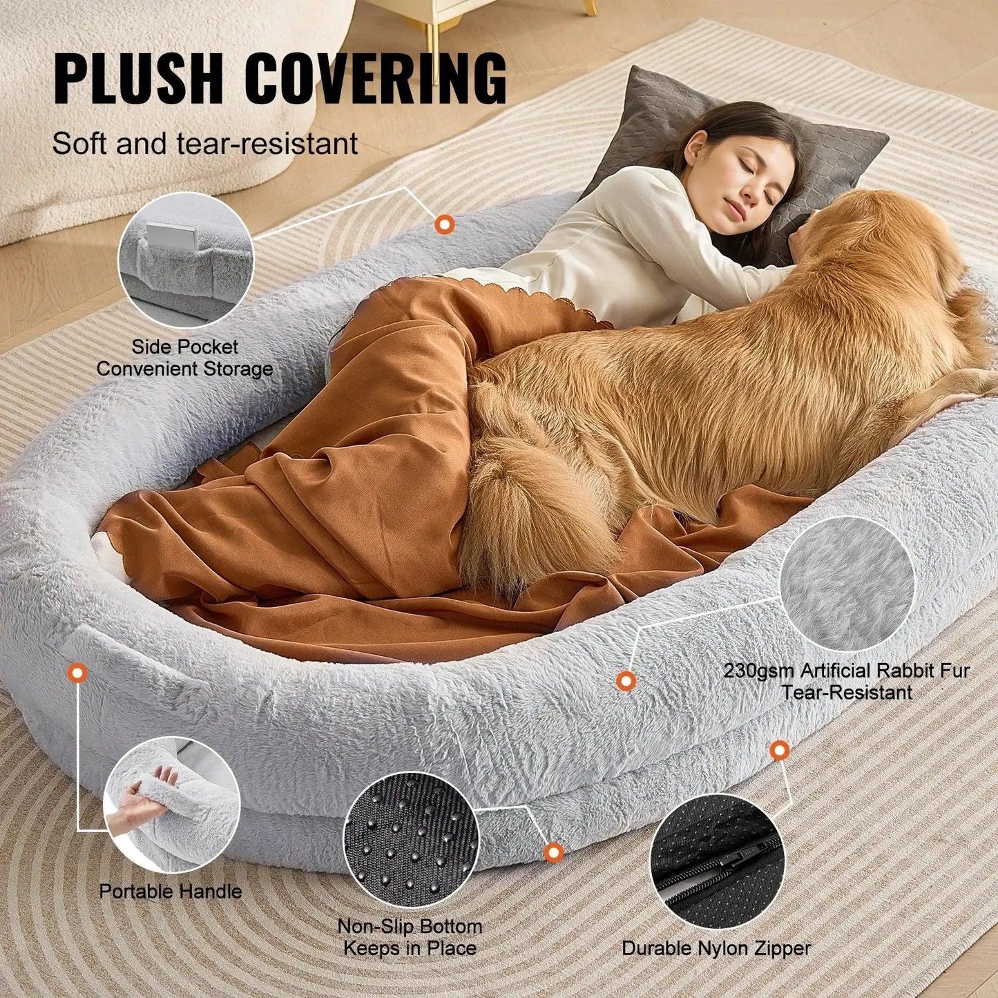 Human Dog Bed for Pets & Adults | XXL Orthopedic Bolster
