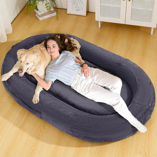 Human-Size Inflatable Dog Bed with Washable Plush Cover