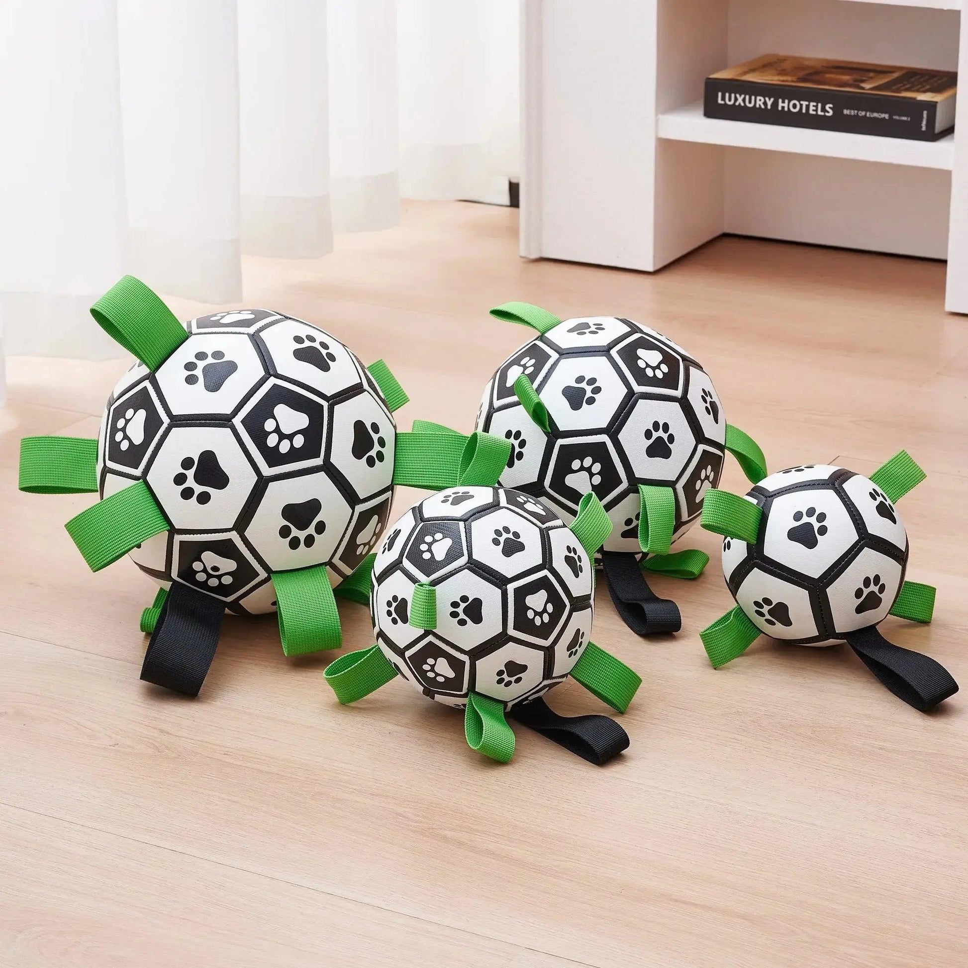 Interactive Dog Soccer Ball with Straps for Tug and Fetch