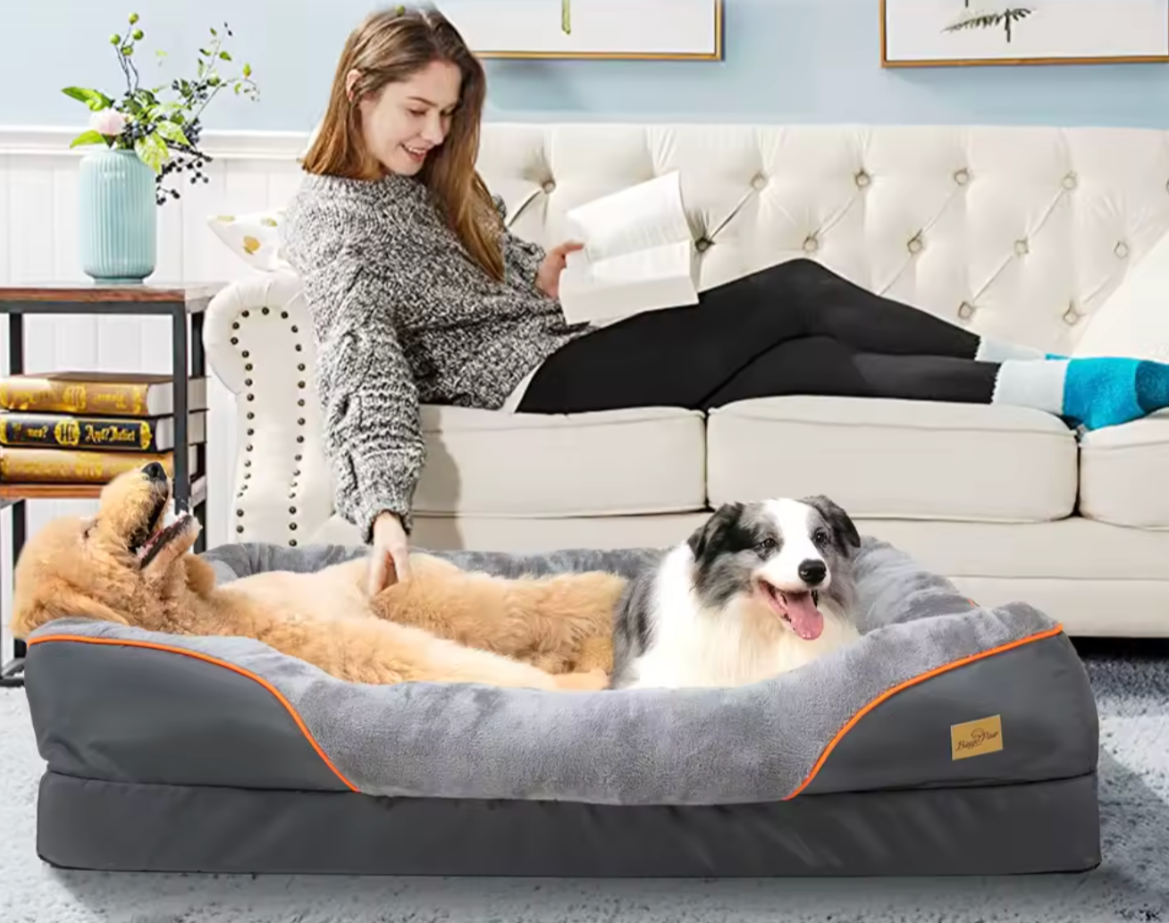 Extra large Orthopedic Washable Dog Bed With Bolster And Foam Support For Large Dogs