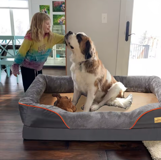 Extra large Orthopedic Washable Dog Bed With Bolster And Foam Support For Large Dogs