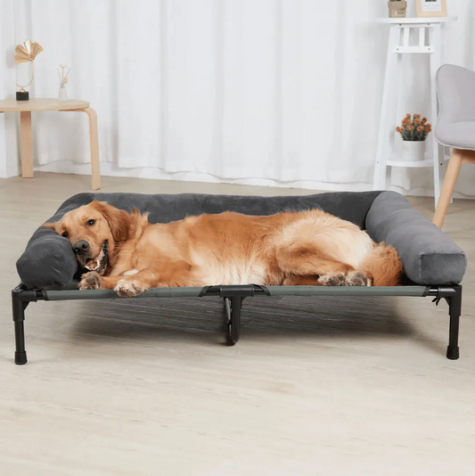 Orthopedic Raised Dog Bed with Bolster | Cooling - Washable
