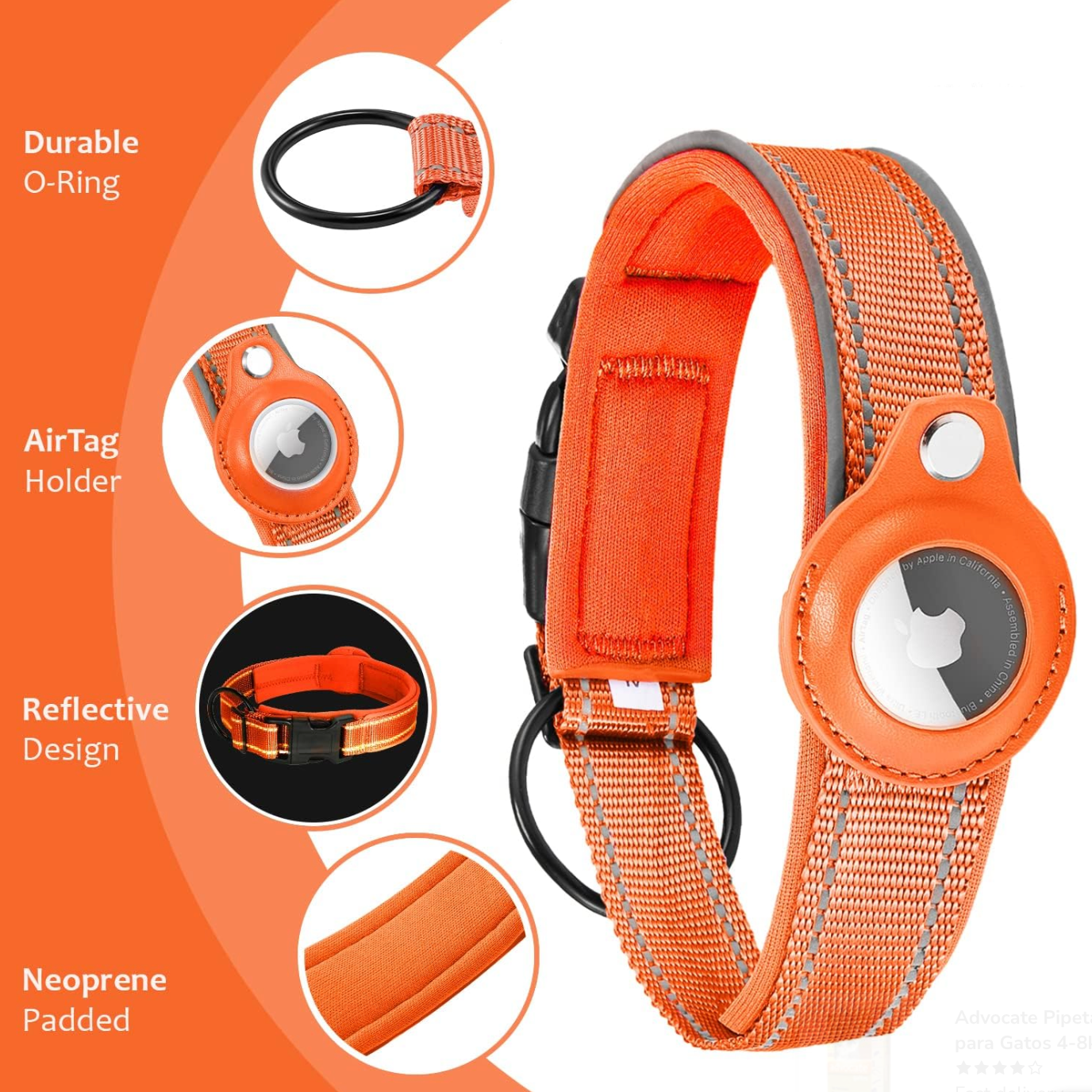 Reflective AirTag Dog Collar with Padding