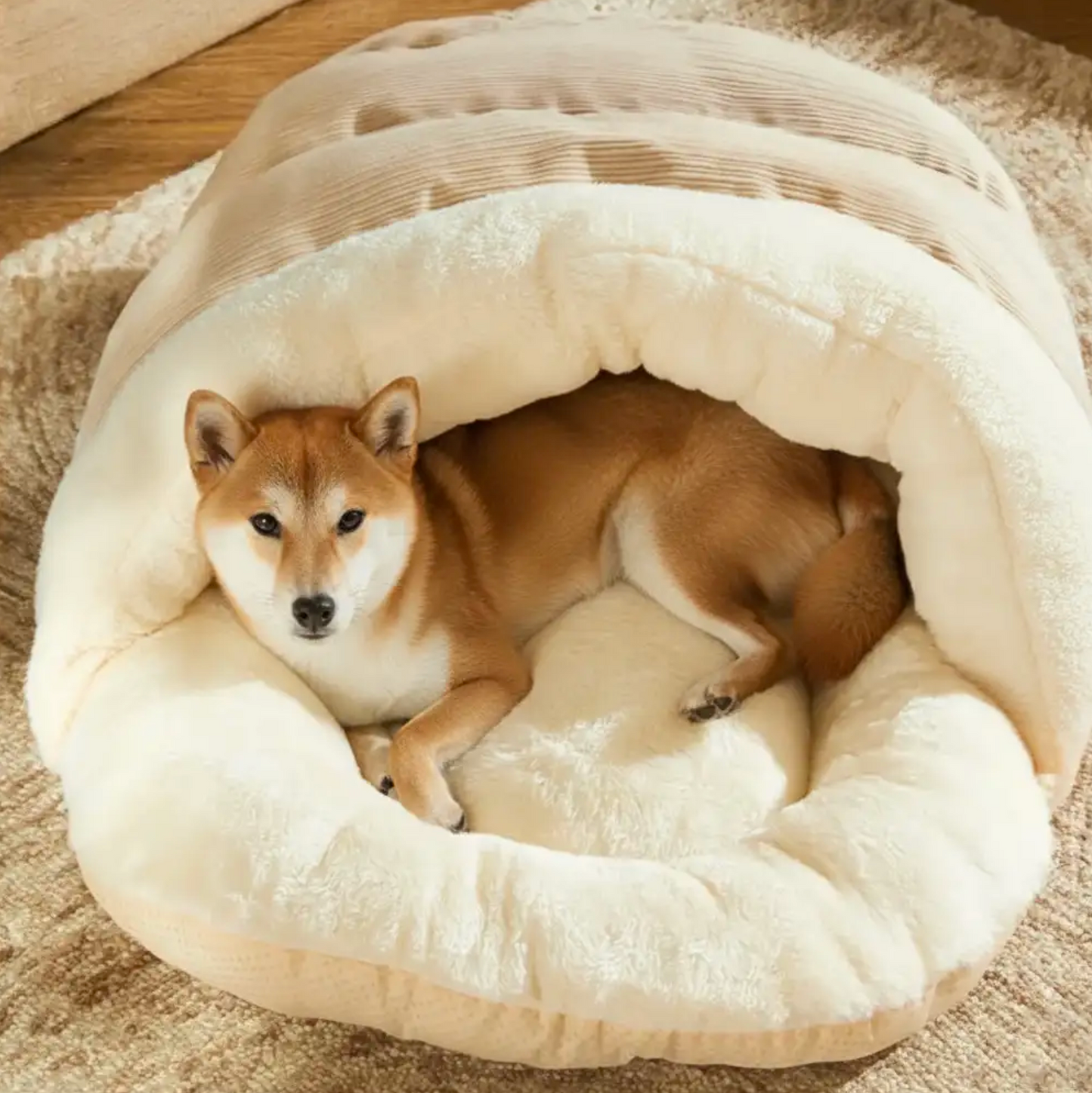 Enclosed Slipper-Style Dog Bed | Corduroy, Warm & Secure
