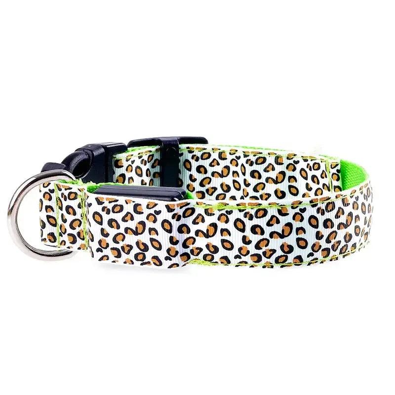 Leopard Print LED Dog Collar – Light Up, Adjustable & Safe