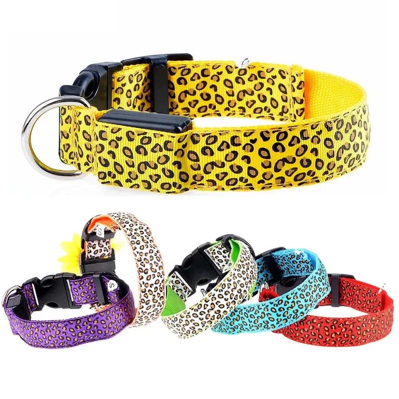 Leopard Print LED Dog Collar – Light Up, Adjustable & Safe