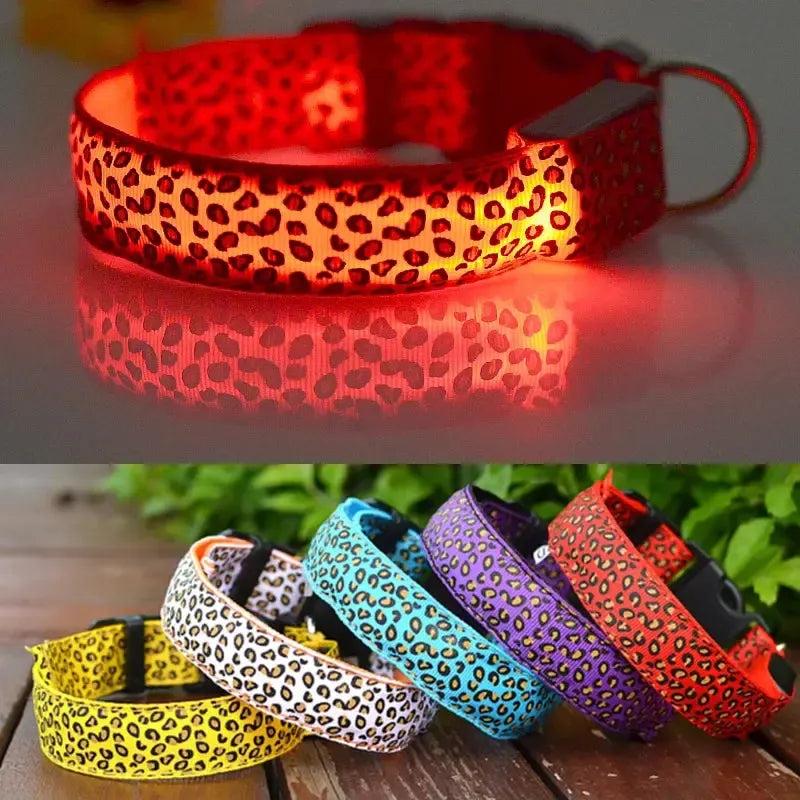 Leopard Print LED Dog Collar – Light Up, Adjustable & Safe